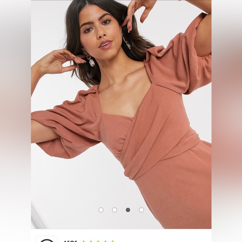 NEW ASOS Puff Sleeve Tie Mini Dress Rust Salmon women size 14